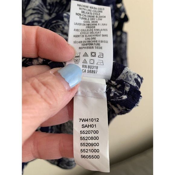 Lucky Brand Women's Size Small Estelle Printed Top Boho Sheer Trim Mid Sleeve - Picture 10 of 11